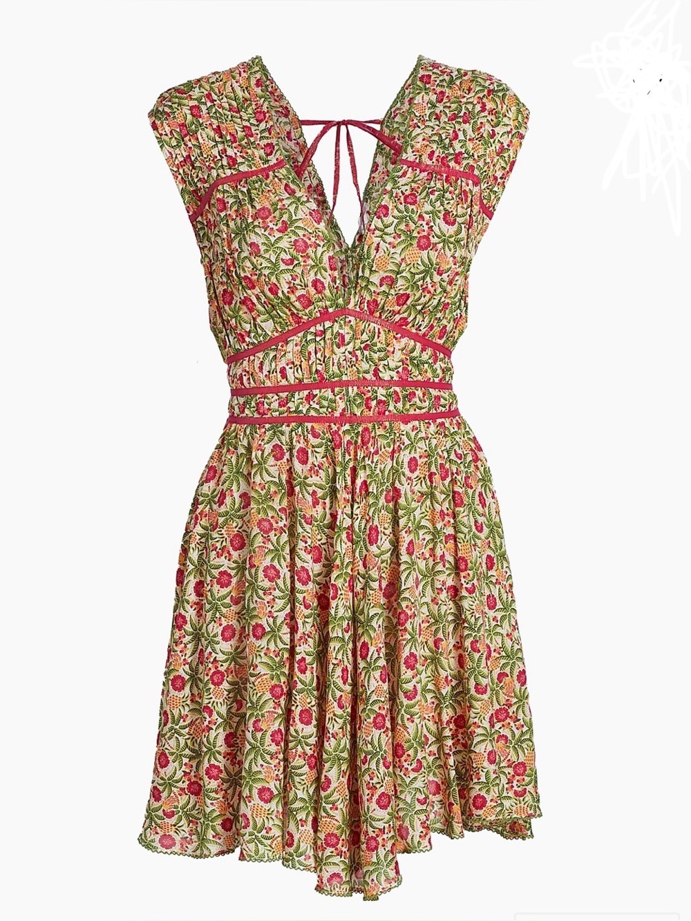 Poupette St Barth Ciao Floral Piped Minidress sz S in Pink Honolulu print NWT